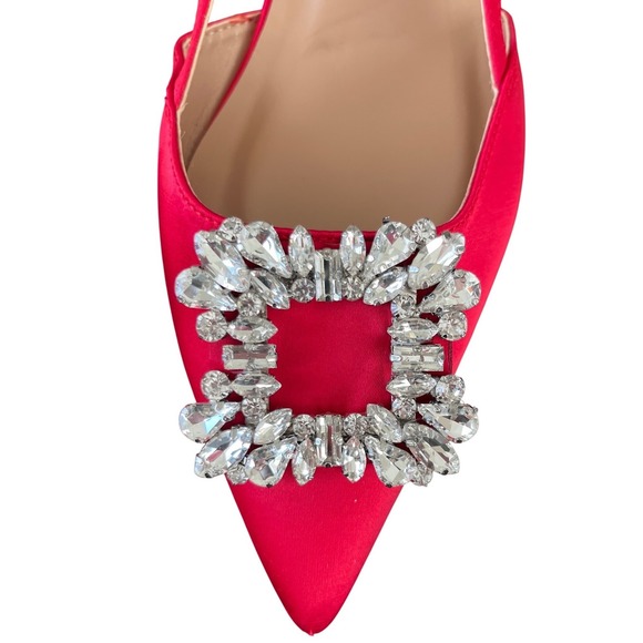 New Day Annette Satin Slingback Heel Shoes with Memory Foam Insoles Red Size 9.5 - Picture 4 of 11